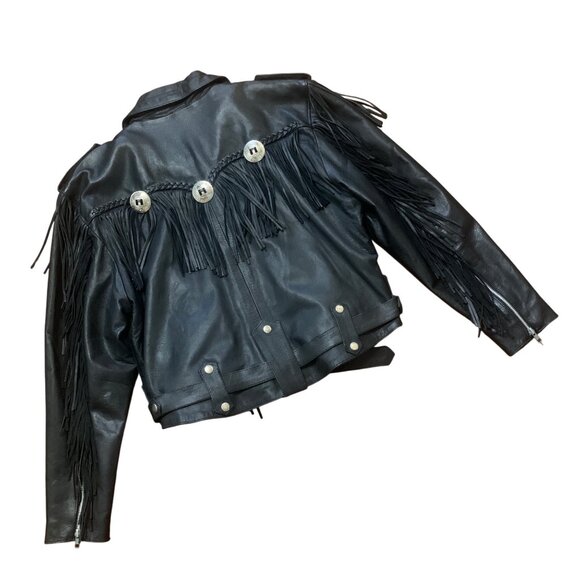 Antelope Creek Leather Fringe Jacket XL Black Western Moto Biker Southwest Grung - Picture 7 of 12